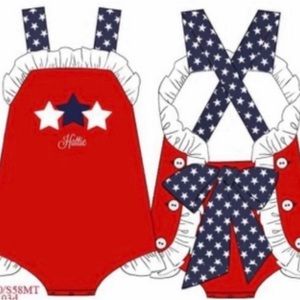 Busy Bees Smocks Patriotic Star Collection- Trio Stars- Girls Knit Sunsuit